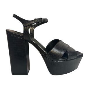 Saint Laurent Farrah Platform Sandals Black Croc Leather size IT 38 US 8 Chunky